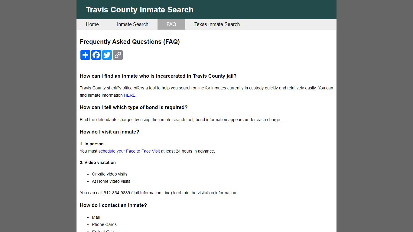 Frequently Asked Questions - Travis County Inmate Search
